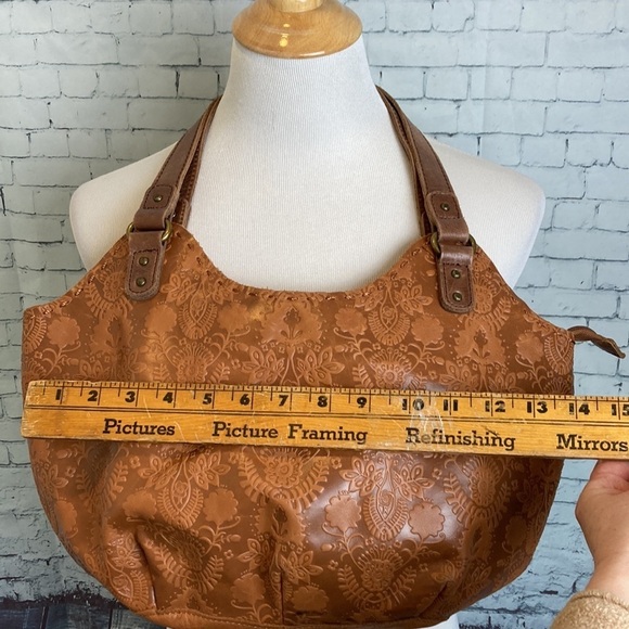 The Sak Indio Genuine Leather Satchel Purse Bag Floral Embossing Western Boho - Picture 8 of 16